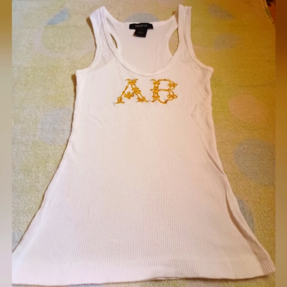 Arden B Women's White With Gold Sewn Initials Tank-Size M/L